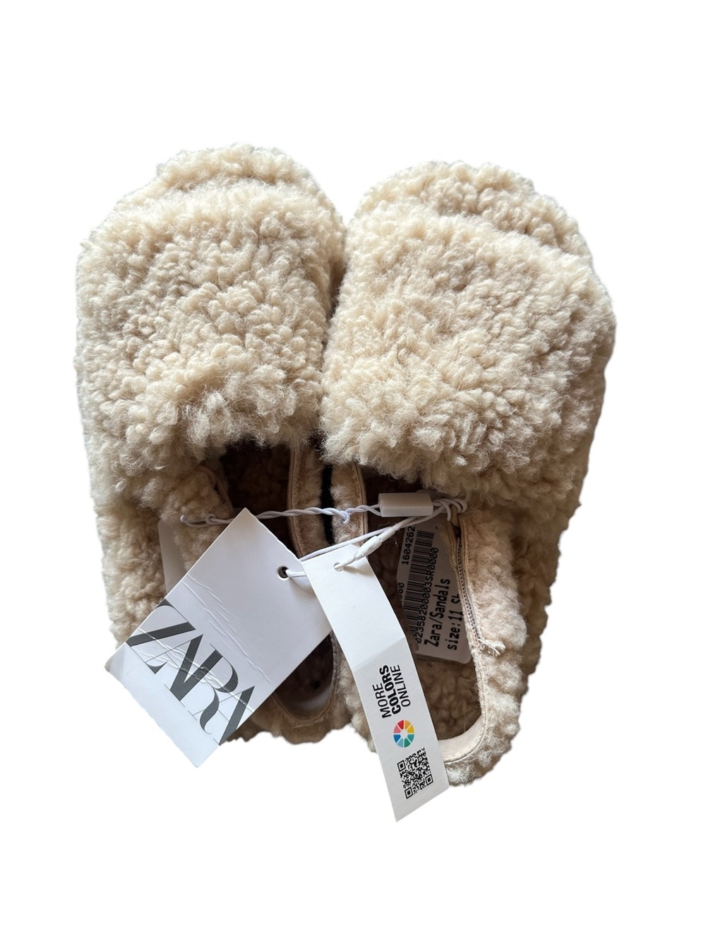NWT 28/11C Zara Kids Cream Sherpa Slide Sandals
